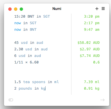Numi conversions